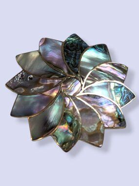 Vintage Pointed Floral Abalone Inlay Mexico Brooch